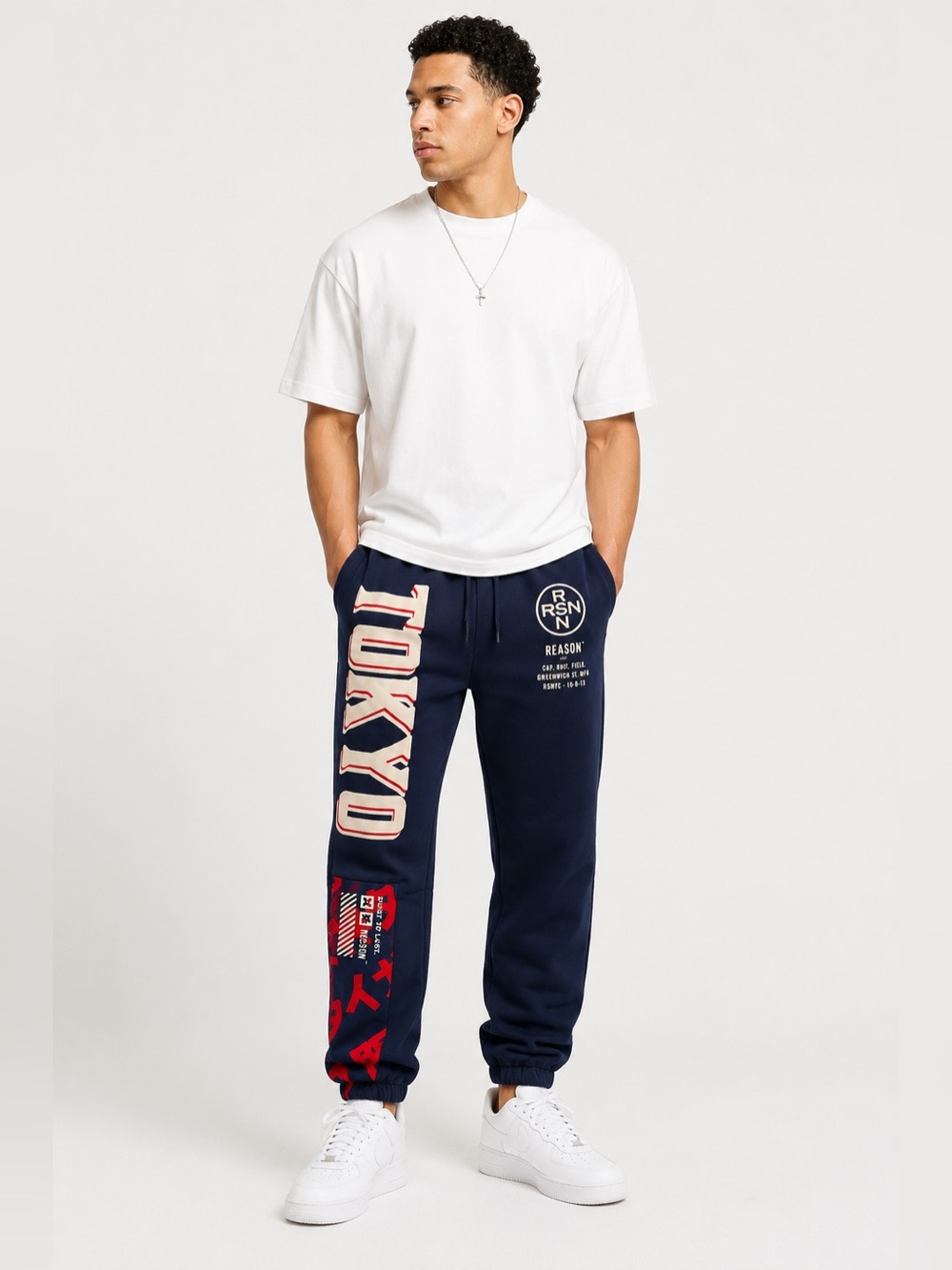 NWT Reason Brand Tokyo Jogger Sweatpants Mens Navy Graphic Streetwear M